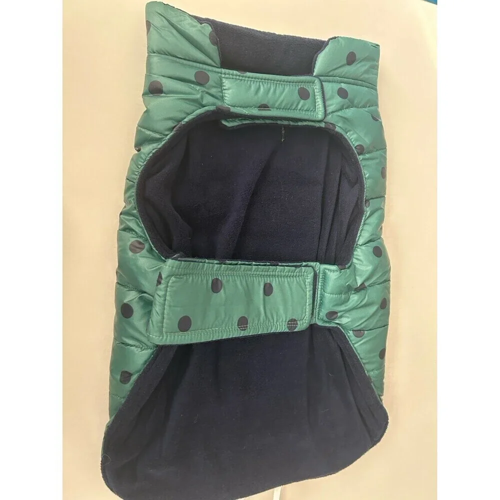 Top Paw Dog Puffer Vest/Jacket Green & Blue With  Polka Dots size L